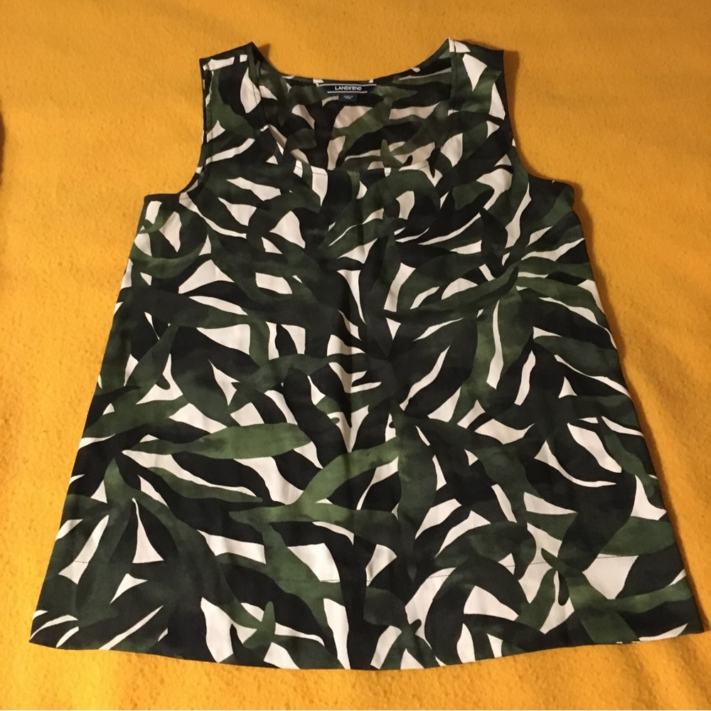 Silky white and green pattern tank top